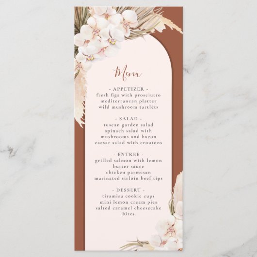 Modern Terracotta Pampas Grass Fall Wedding Menu (Voorkant)