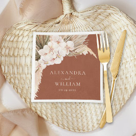 Modern Terracotta Pampas Grass Floral Wedding Servet
