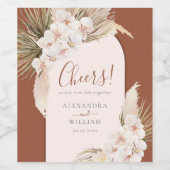 Modern Terracotta Pampas Grass Floral Wedding Wijn Etiket (Enkel label)