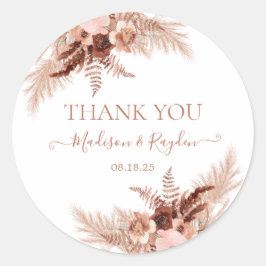 Modern Terracotta Pampas Wedding Bedankt Classic Ronde Sticker