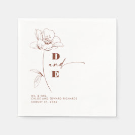 Modern Terracotta Peony Flower Couple Monogram Servet