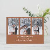 Modern Terracotta Photo Collage Monogram Weddensch Save The Date (Staand voorkant)