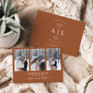 Modern Terracotta Photo Collage Monogram Weddensch Save The Date