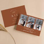 Modern Terracotta Photo Collage Monogram Weddensch Save The Date<br><div class="desc">Modern Terracotta Photo Collage Monogram Wedding Save the Date. Voorzien van 3 foto aan de voorzijde en eenvoudig monogram aan de achterzijde. Eenvoudig personaliseren door elke info te vervangen. Upload verticale/portretfoto's. Controleer de voorvertoning voordat u aan de wagen toevoegt. (Monsterfoto's van Michail Nilov)</div>