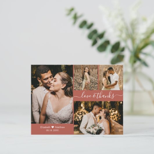 Modern Terracotta Photo Collage Wedding Hartelijk Briefkaart (Staand voorkant)