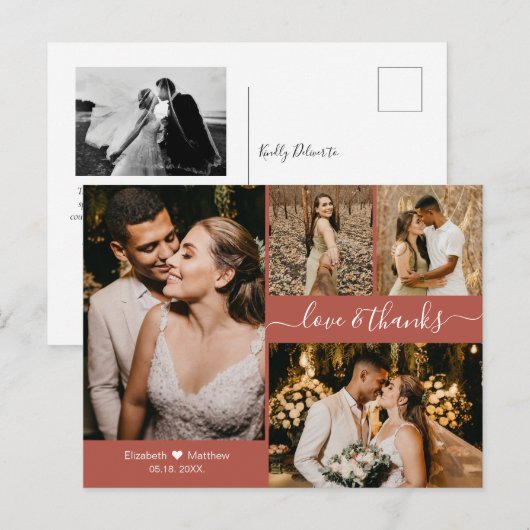 Modern Terracotta Photo Collage Wedding Hartelijk  Briefkaart (Voorkant / Achterkant)