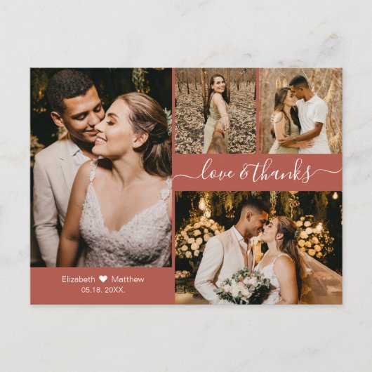 Modern Terracotta Photo Collage Wedding Hartelijk  Briefkaart (Voorkant)