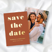 Modern Terracotta Photo Save the Date Gold Folie Uitnodiging