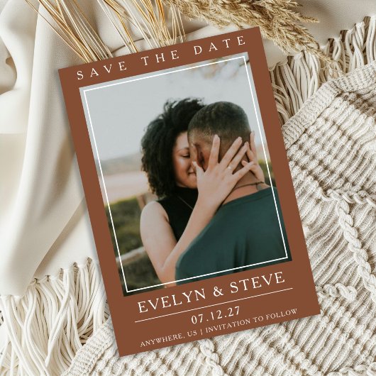 Modern Terracotta Photo Save the Date Kaart