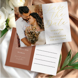 Modern Terracotta Photo Save the Date Wedding Folie Feestdagen Briefkaart