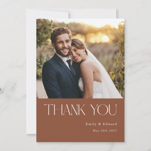 Modern Terracotta Photo Wedding Bedankkaart (Voorkant)