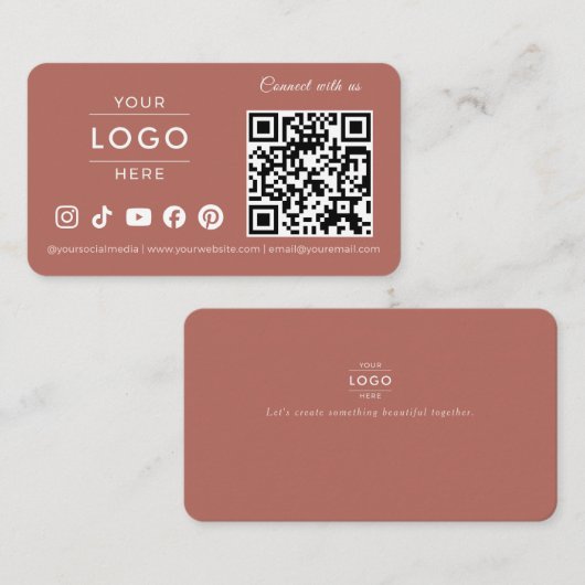 Modern Terracotta QR Code Social Media Logo Visitekaartje (Voorkant / Achterkant)