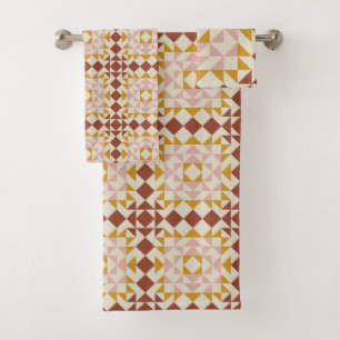 Modern Terracotta Quiltblok geometrisch patroon Bad Handdoek