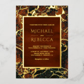 Modern Terracotta Rust Marble Photo Wedding Gold Folie Uitnodiging (Voorkant)