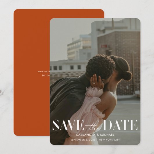 Modern Terracotta Rust Red Wedding Save Date Kaart (Voorkant / Achterkant)