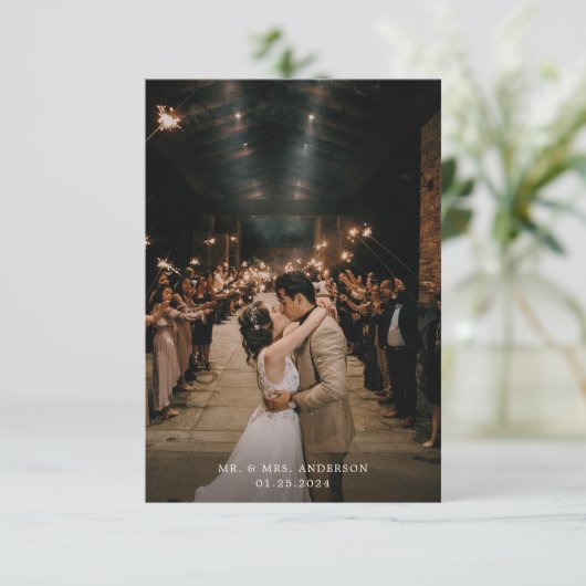 Modern Terracotta Rustic Typography Photo Wedding Bedankkaart (Staand voorkant)