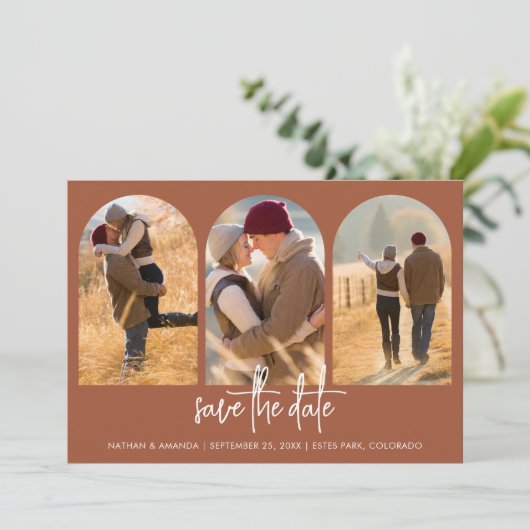 Modern Terracotta Save The Date (Staand voorkant)