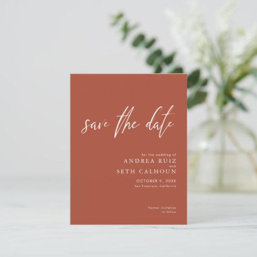Modern Terracotta Save The Date (Staand voorkant)
