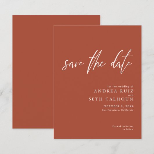 Modern Terracotta Save The Date (Voorkant / Achterkant)
