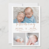 Modern terracotta script 3 foto baby tweeling gebo aankondiging (Voorkant)