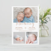Modern terracotta script 3 foto baby tweeling gebo aankondiging (Staand voorkant)