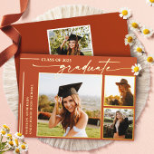 Modern Terracotta Script Afstuderen Foto Afstudere Folie Uitnodiging