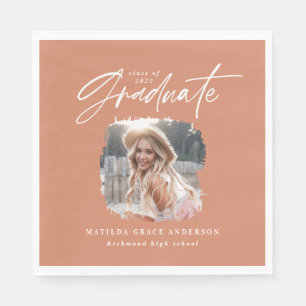 Modern terracotta script foto elegant afstuderen servet