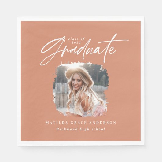 Modern terracotta script foto elegant afstuderen servet (Voorkant)