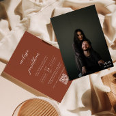 Modern Terracotta Script Foto QR code Bruiloft Kaart