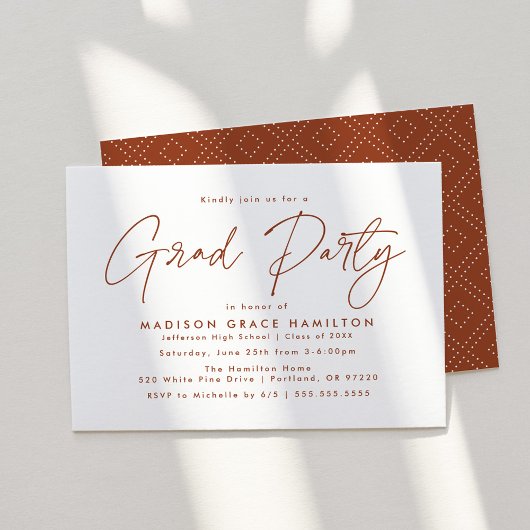 Modern Terracotta Script Graduation Party Kaart