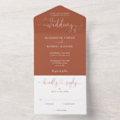 Modern Terracotta Script Hearts Minimalist Weddens All In One Uitnodiging (Binnen)