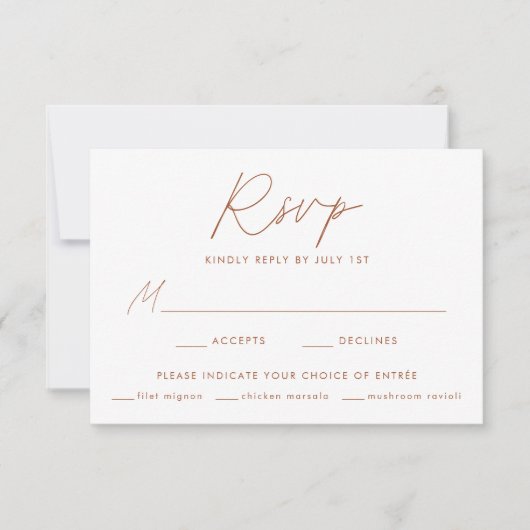 Modern Terracotta Script Maaltijd Keuze Bruiloft RSVP Kaartje (Voorkant)
