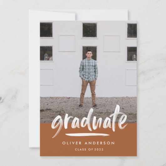 Modern terracotta script multi-foto afstuderen kaart (Voorkant)
