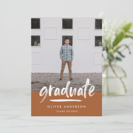 Modern terracotta script multi-foto afstuderen kaart (Staand voorkant)