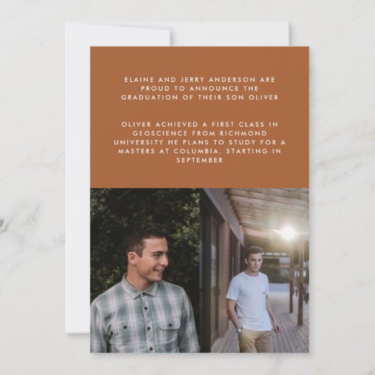 Modern terracotta script multi-foto afstuderen kaart (Achterkant)