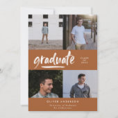 Modern terracotta script multi-foto afstuderen kaart (Voorkant)