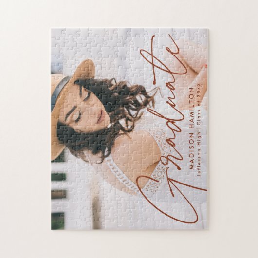 Modern Terracotta Script Photo Afstuderen Legpuzzel (Verticaal)