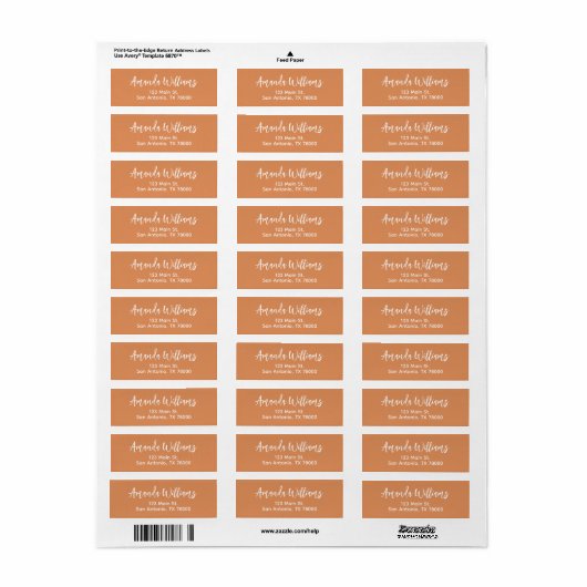 Modern Terracotta Script Return Address Etiket (Full Sheet)