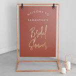 Modern Terracotta Script Welcome Vrijgezellenfeest Folie Afdrukken<br><div class="desc">Modern Terracotta Calligraphy Script Welcome Vrijgezellenfeest Real Gold Foil Prints Poster. Pas het aan met een jouw naam van keuze, zet het in een lijst of op karton om in een metaal lijst te hangen of zet het op een esel. De achtergrondkleur kan indien nodig in het ontwerpgereedschap worden gewijzigd....</div>