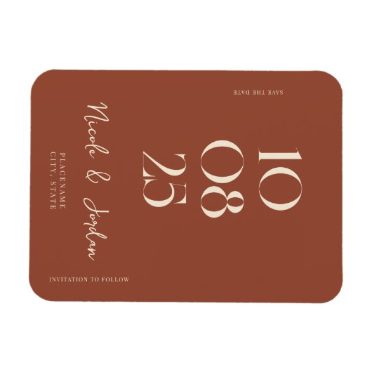 Modern Terracotta Simple Chic slaat de datum op Magneet (Horizontaal)
