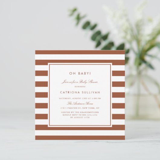 Modern Terracotta Stripes Pattern Baby shower Kaart (Staand voorkant)
