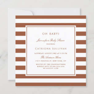 Modern Terracotta Stripes Pattern Baby shower Kaart
