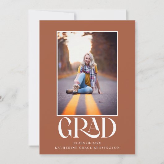 Modern Terracotta Typography Afstuderen Foto Aankondiging (Voorkant)