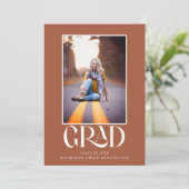 Modern Terracotta Typography Afstuderen Foto Aankondiging (Staand voorkant)