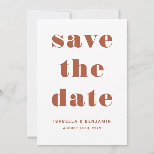 Modern Terracotta Typography Wedding Save The Date (Voorkant)
