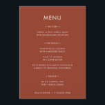 Modern Terracotta | Verbrandd Oranje oproerweddens Menu<br><div class="desc">Een eenvoudige, minimalistische trouwsuite met een warme terracotta verbrande oranje eigenschapkleur. Dit ontwerp is ideaal voor een woestijn, herfst, roest of een russetbruiloft. Dit ontwerp is creëer in een moderne ontwerpstijl met een hedendaagse typografie en een zuiver minimaal aanvoelen, ideaal voor uw speciale dag. De foto en de tekst kunnen...</div>