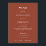 Modern Terracotta | Verbrandd Oranje oproerweddens Menu<br><div class="desc">Een eenvoudige, minimalistische trouwsuite met een warme terracotta verbrande oranje eigenschapkleur. Dit ontwerp is ideaal voor een woestijn, herfst, roest of een russetbruiloft. Dit ontwerp is creëer in een moderne ontwerpstijl met een hedendaagse typografie en een zuiver minimaal aanvoelen, ideaal voor uw speciale dag. De foto en de tekst kunnen...</div>
