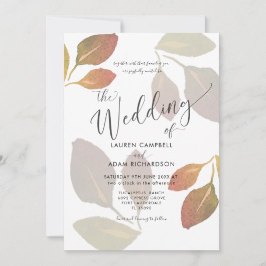 Modern Terracotta Waterverf Foliage Wedding Kaart (Voorkant)