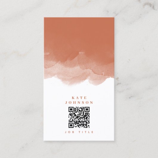 Modern Terracotta Waterverf QR Code Social Media Visitekaartje (Voorkant)