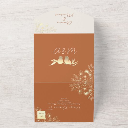 Modern Terracotta Weddenschap in één keer All In One Uitnodiging (Buitenkant)